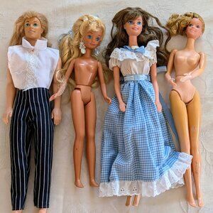 Lot of 4 VTG Barbies 1968 Adam 1979 Jointed Doll 1987 Skipper 1995 Little Debbie